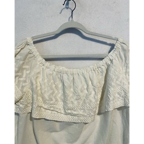 Lucky Brand Top Womens XL Ivory Off the Shoulder Embroidered Cropped Boho Beachy - Picture 3 of 8
